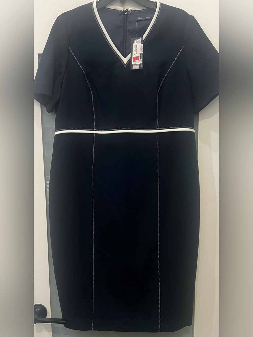BRAND NEW M&S Collection Classic Navy Sheath Dress with White Contrast Piping